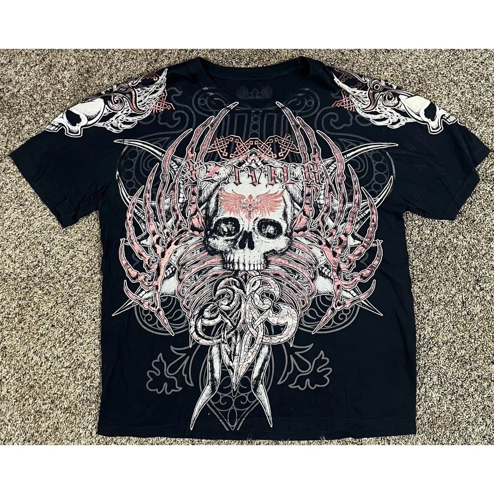 Xzavier T Shirt Black Skull Angel Wings Cross Made‎ In USA Grunge Goth Sz XL